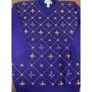 Women's M Vintage Victoria Harbor Beaded Knit Pullover Sweater Granny Unique 90s